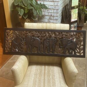 Elephants in Jungle Wall Plaque Wooden.